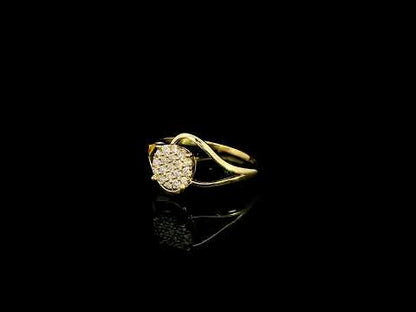 18K yellow gold diamond cluster ring with round diamonds and flowing sculptural swirl design by Emirates Diamonds.