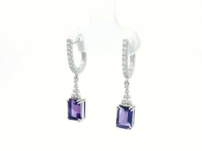 Emerald-Cut Amethyst & Diamond Dangle Earrings – 18K White Gold Luxury Jewelry