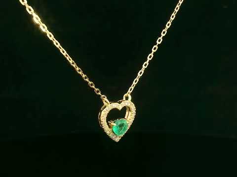 18K yellow gold heart-shaped emerald necklace with diamond halo – fine jewelry by Emirates Diamonds
