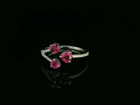 18K white gold open wrap ring with rubies and diamond accents by Emirates Diamonds