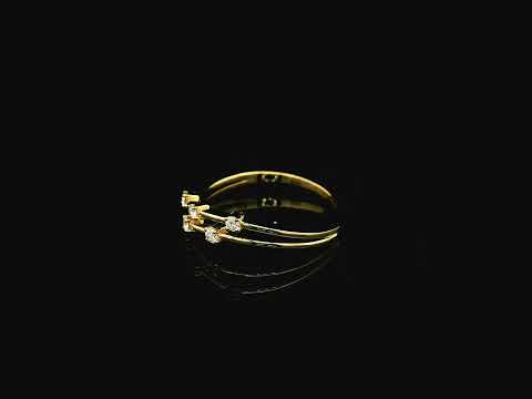 18K yellow gold split-band ring featuring five natural diamonds with a modern floating diamond design.