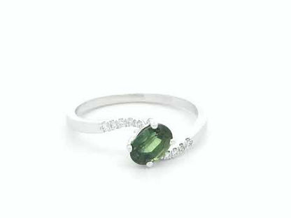 Green Sapphire & Diamond Open Ring in 18K White Gold