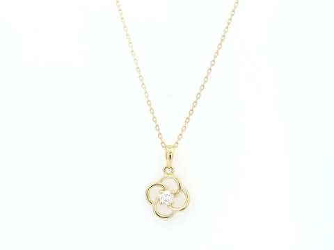 18K Yellow Gold Diamond Flower Pendant with 0.13 Carat Natural Diamond
