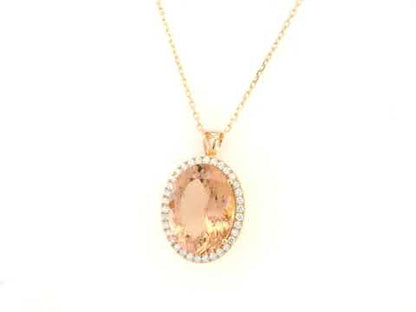 Morganite & Diamond Oval Pendant in 18K Rose Gold