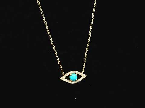 Turquoise and diamond evil eye pendant necklace in 18K yellow gold by Emirates Diamonds