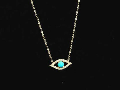 Turquoise and diamond evil eye pendant necklace in 18K yellow gold by Emirates Diamonds