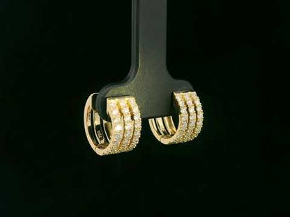 Triple-Row Diamond Hoop Earrings in 18K Yellow Gold