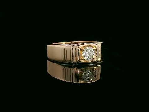 Men’s 18K gold solitaire ring with 0.32 carat diamond in four-prong setting, wide band design

