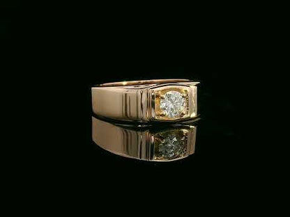 Men’s 18K gold solitaire ring with 0.32 carat diamond in four-prong setting, wide band design

