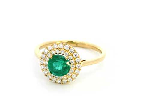 1.10 Carat Emerald Halo Ring in 18K Yellow Gold | Diamond halo Engagement Ring | May Birthstone Jewelry