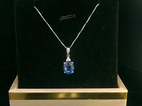 18K gold oval sapphire pendant with 1.95 Ct blue sapphire and 0.03 Ct diamond accents, classic gemstone jewelry