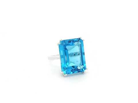 27.63 carat Swiss Blue Topaz emerald cut ring in 18K white gold by Emirates Diamonds
