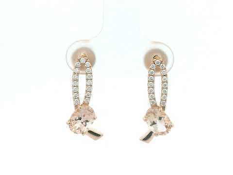 18K rose gold morganite and diamond stud earrings with butterfly push backs