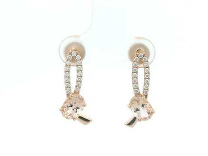 18K rose gold morganite and diamond stud earrings with butterfly push backs