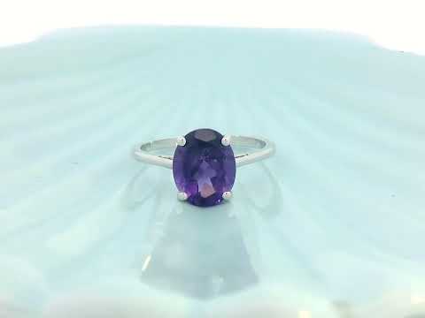 18K White Gold Solitaire Ring with 2.61 Carat Oval Amethyst – Minimalist Design