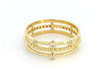 18K Gold Beaded Multi-Band Ring with Diamond Accents | 0.06 Carats