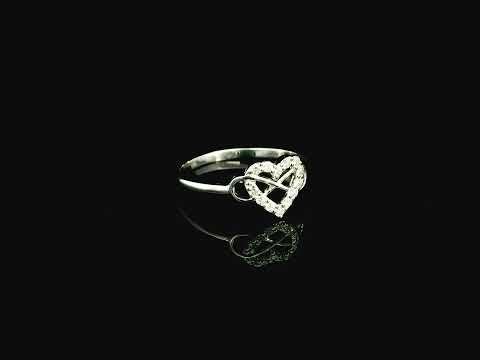 18K white gold diamond heart ring with modern open design