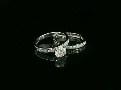 1.01 Carat D Color Diamond Engagement Ring & Wedding Band Set in 18K White Gold