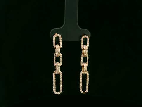 18K rose gold diamond link drop earrings featuring alternating polished and pavé-set links – 0.78ct total diamonds, Emirates Diamonds