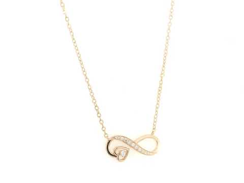 18K rose gold infinity heart diamond necklace featuring 0.13 Carat of natural diamonds in a timeless romantic design.