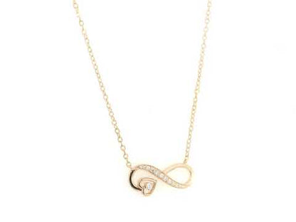 18K rose gold infinity heart diamond necklace featuring 0.13 Carat of natural diamonds in a timeless romantic design.