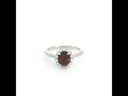 Ruby Diamond Halo Ring in 18K White Gold