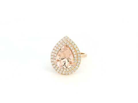 Pear morganite double halo diamond ring in 18K rose gold – Emirates Diamonds