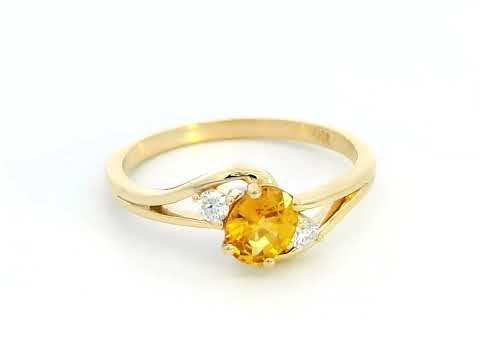 18K gold yellow sapphire and diamond ring with split shank design, featuring a 0.66-carat vibrant sapphire and 0.10-carat diamond accents – September birthstone jewelry