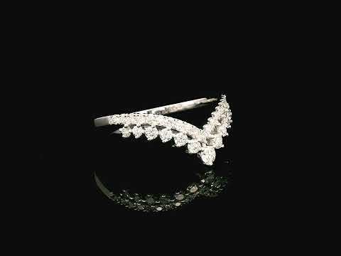 18K gold V-shape diamond ring with 0.47 carat round diamonds in a chevron silhouette