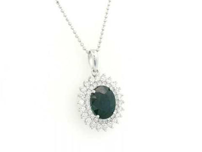 Sapphire & Diamond Halo Pendant in 18K White Gold