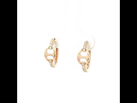 18K Rose Gold Diamond Huggie Hoop Earrings with Modern Open Link Design