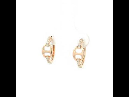18K Rose Gold Diamond Huggie Hoop Earrings with Modern Open Link Design