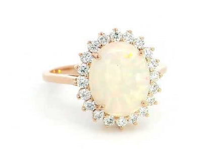 18K Rose Gold Opal and Diamond Halo Ring – 0.93ct Oval Opa