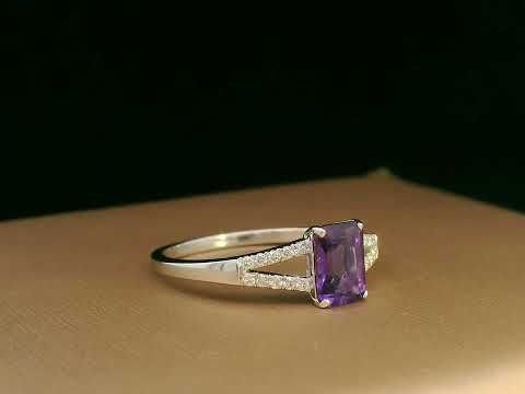 18K White Gold Amethyst and Diamond Split-Shank Ring