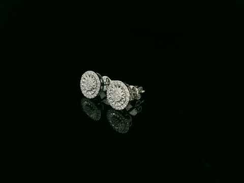 18K white gold diamond cluster stud earrings with miracle plate and halo design by Emirates Diamonds.