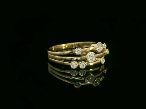 18K yellow gold multi-row diamond ring with bezel-set round diamonds, 0.23 carat diamonds, modern fine jewelry by Emirates Diamonds