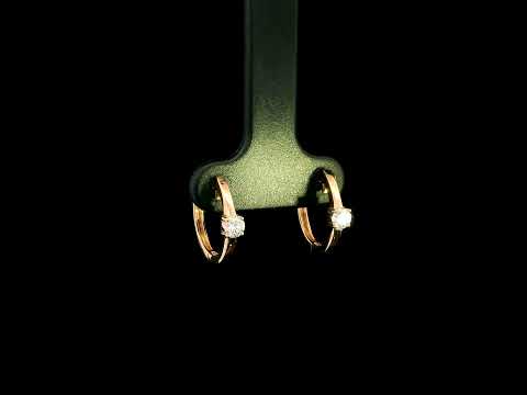 18K rose gold diamond huggie hoop earrings with round solitaire diamonds