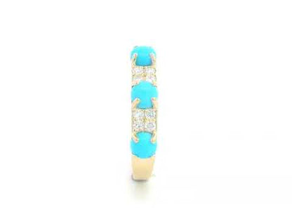 Turquoise & Diamond Ring in 18K Gold – 0.87ct Turquoise, 0.15ct Diamonds
