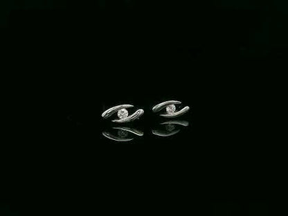 18K white gold modern diamond stud earrings with sculptural swirl design and round diamonds, total diamond weight 0.12 carat, Emirates Diamonds.