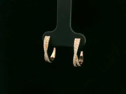 18K Rose Gold Crisscross Diamond Half-Hoop Earrings.