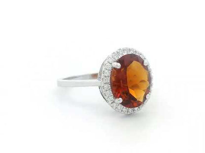 18K White Gold Oval Citrine Ring with Diamond Halo – 2.88 Carats