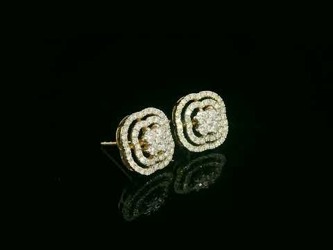 18K yellow gold floral halo diamond stud earrings, matching pendant set, 0.63ct – Emirates Diamonds