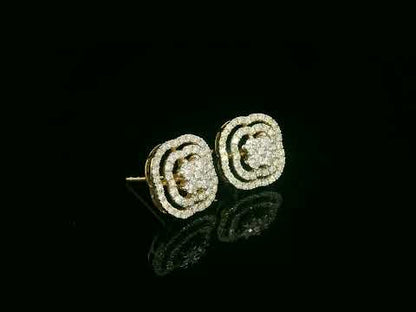 18K yellow gold floral halo diamond stud earrings, matching pendant set, 0.63ct – Emirates Diamonds