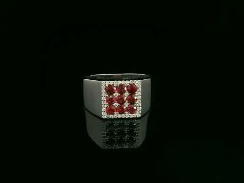 Men’s 18K white gold ruby and diamond square cluster ring by Emirates Diamonds