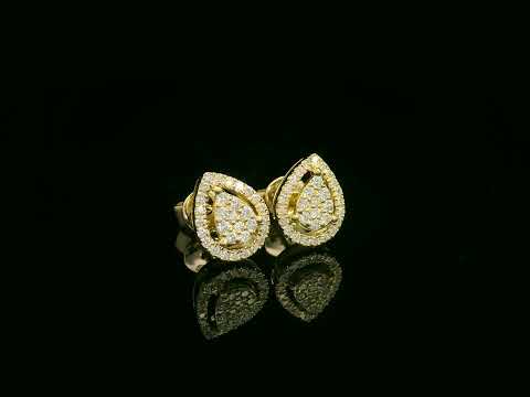 18K yellow gold pear-shaped pavé diamond stud earrings – 0.27ct teardrop diamond studs by Emirates Diamonds.