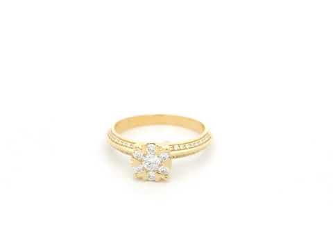 18K yellow gold diamond cluster ring 0.53 carat round brilliant floral design pavé band