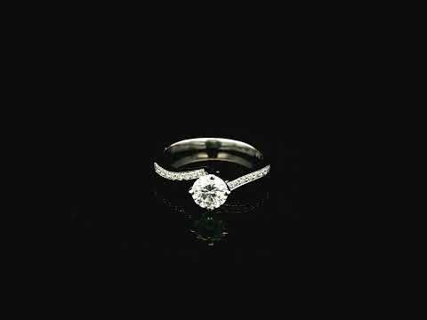 0.51 carat round diamond engagement ring in 18K white gold with curved diamond band – Emirates Diamonds