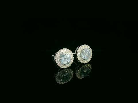 18K white gold aquamarine and diamond halo stud earrings, 0.48ct aquamarine and 0.13ct diamonds – Emirates Diamonds