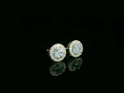 18K white gold aquamarine and diamond halo stud earrings, 0.48ct aquamarine and 0.13ct diamonds – Emirates Diamonds