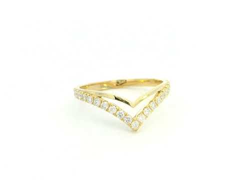 18K yellow gold diamond chevron contour ring with pavé-set natural diamonds